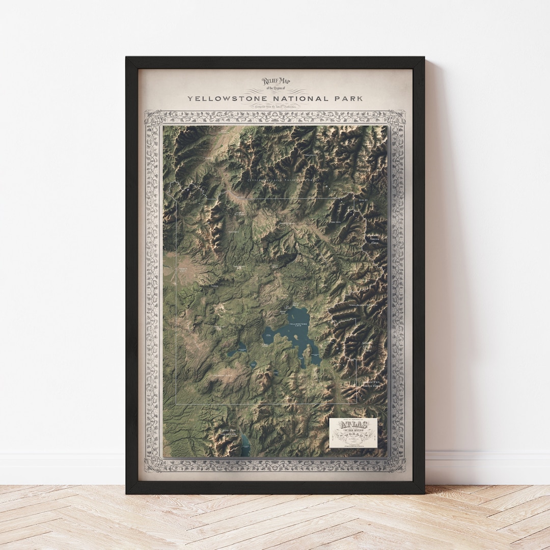 Yellowstone National Park Map Elevation Map Map Art Topographic Terrain Il Tonl