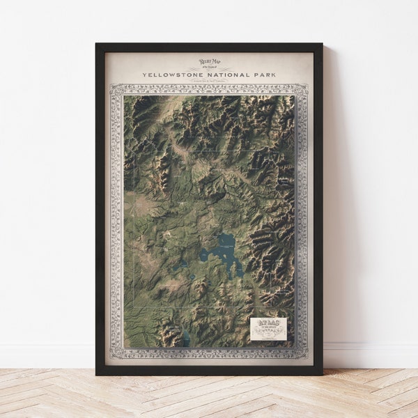 Yellowstone National Park Map - Elevation Map - Map Art - Topographic - Terrain - Relief - Geologic - 3D Effect (Flat Print) - Gift