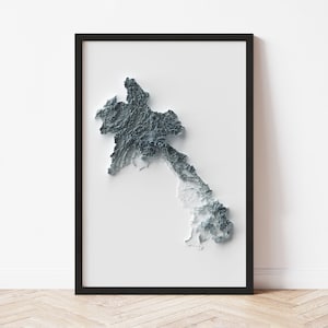 Laos Topographic Map Poster | Minimalist Original Design | Giclee Wall Art Print Framed Home Decor 3D Relief Illusion