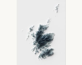 Scotland Poster | Topographic Shaded Relief Map (Minimalist Style) | Flat Prints That Look 3D!