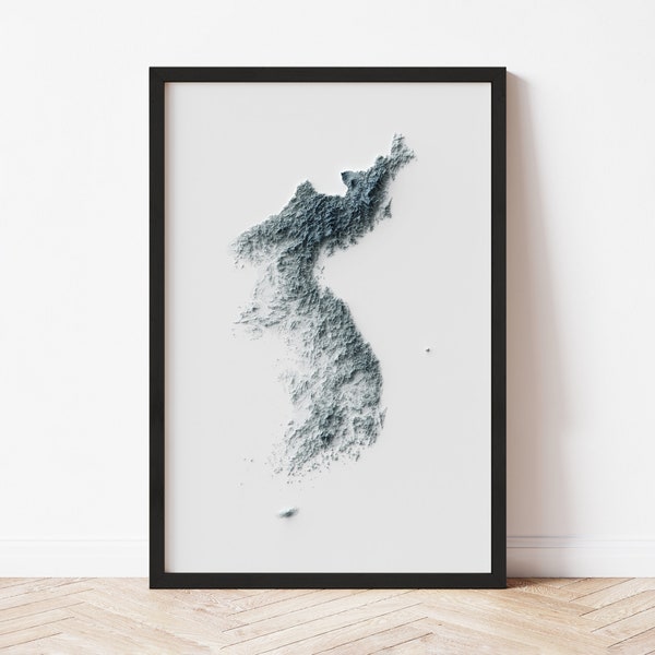 Korea Minimalist Relief Map - Elevation Map - Map Art - Topographic - Terrain - Relief - Geologic - 3D Effect (Flat Print) - Gift