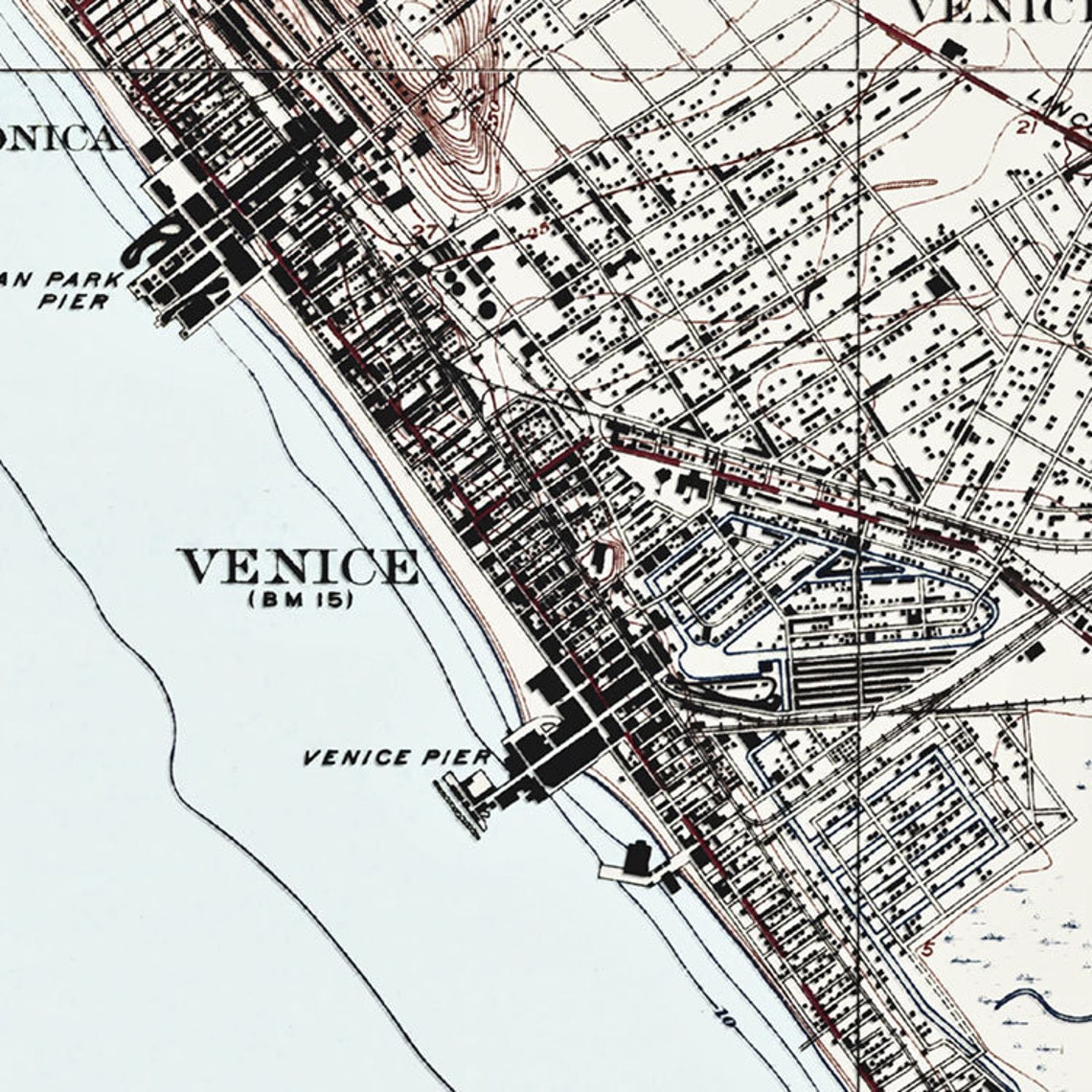 Venice Beach Map Historic Topographic Map 1925 Historic Etsy