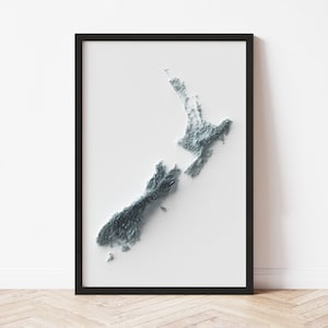 New Zealand Minimalist Relief Map - Elevation Map - Map Art - Topographic - Terrain - Relief - Geologic - 3D Effect (Flat Print) - Gift