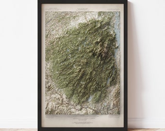 Adirondacks Map  (1951) - Elevation Map - Map Art - Topographic - Terrain - Relief - Geologic - 3D Effect (Flat Print) - Gift