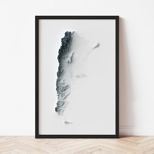 Argentina Minimalist Relief Map - Elevation Map - Map Art - Topographic - Terrain - Relief - Geologic - 3D Effect (Flat Print) - Gift