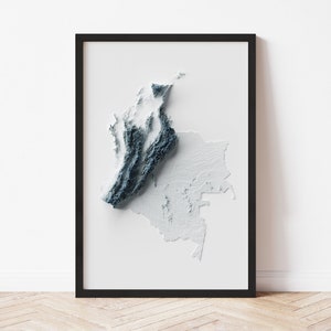 Colombia Topographic Map Poster | Minimalist Original Design | Giclee Wall Art Print Framed Home Decor 3D Relief Illusion