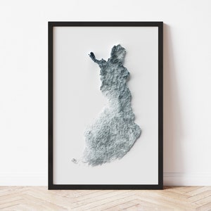 Finland Minimalist Relief Map - Elevation Map - Map Art - Topographic - Terrain - Relief - Geologic - 3D Effect (Flat Print) - Gift