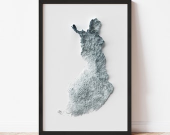 Finland Minimalist Relief Map - Elevation Map - Map Art - Topographic - Terrain - Relief - Geologic - 3D Effect (Flat Print) - Gift