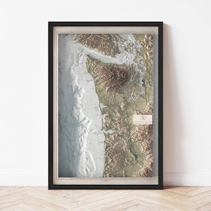 Washington Oregon Coast Topographic Map: 1949 Vintage Style Giclée Print