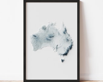 Australia Minimalist Relief Map - Elevation Map - Map Art - Topographic - Terrain - Relief - Geologic - 3D Effect (Flat Print) - Gift