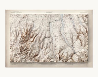 Finger Lakes (New York) Map | Topographic Shaded Relief Map (1902 Reproduction) | Flat Prints That Look 3D!