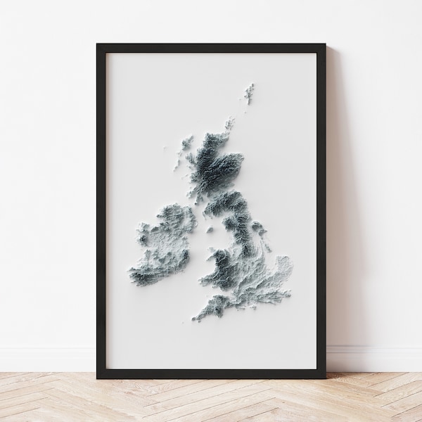 British Isles and Ireland Map - Minimalist Topography - Giclée Poster Print - Gift