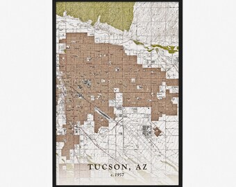 Tucson Map (1957) - Vintage Reproduction - Giclée Poster Print - Gift