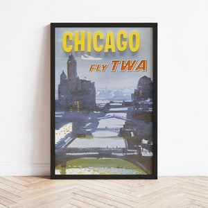 Fly TWA Chicago: Impresión Giclée de estilo vintage de 1950
