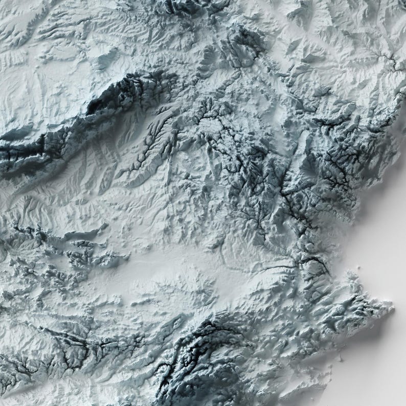 Spain Poster | Topographic Shaded Relief Map (minimalist Style) | Flat ...
