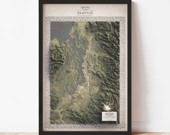 Setattle, Washington, Topographische Karte: Atlas Stil Giclée Druck