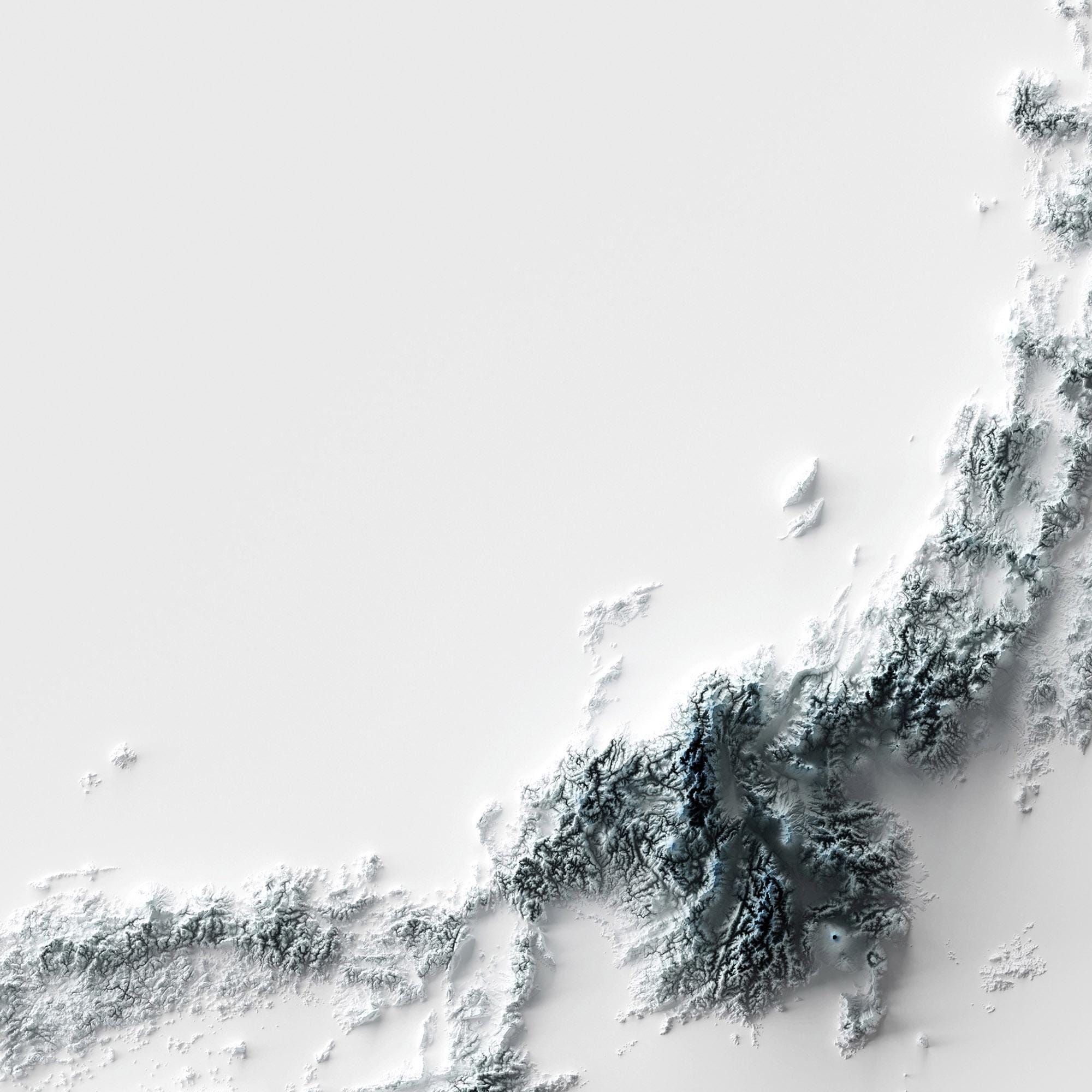 Japan Poster | Topographic Shaded Relief Map (minimalist Style) | Flat ...