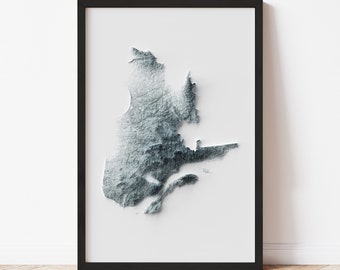 Quebec Minimalist Relief Map - Elevation Map - Map Art - Topographic - Terrain - Relief - Geologic - 3D Effect (Flat Print) - Gift