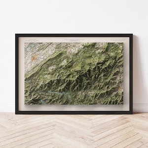 Great Smoky Mountains Map  (1957) - Elevation Map - Map Art - Topographic - Terrain - Relief - Geologic - 3D Effect (Flat Print) - Gift