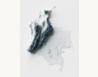 Colombia Map | Topographic Shaded Relief Map (Minimalist Style) | Flat Prints That Look 3D!