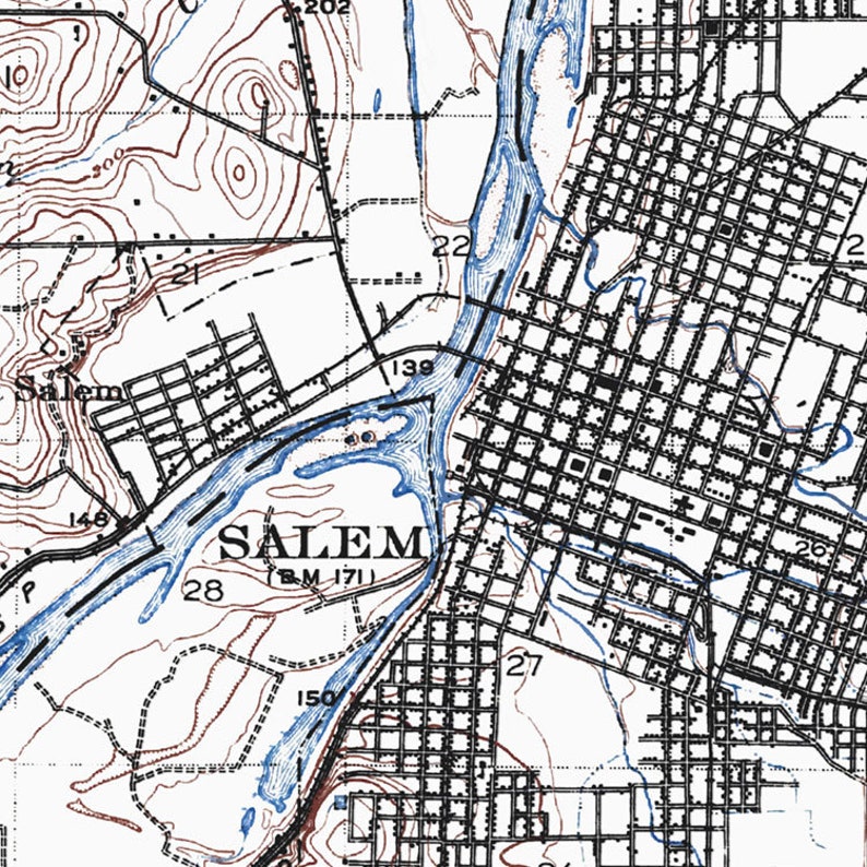 Salem Map Historic Topographic Map 1917 Historic Map Etsy
