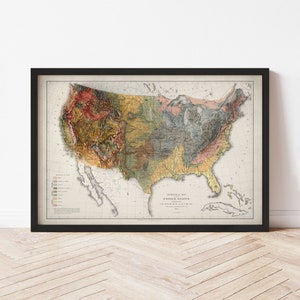 United States Map  (1874) - Elevation Map - Map Art - Topographic - Terrain - Relief - Geologic - 3D Effect (Flat Print) - Gift