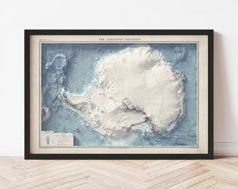 Antarctica Map  (1922) - Elevation Map - Map Art - Topographic - Terrain - Relief - Geologic - 3D Effect (Flat Print) - Gift