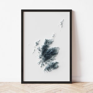 Scotland Minimalist Relief Map - Elevation Map - Map Art - Topographic - Terrain - Relief - Geologic - 3D Effect (Flat Print) - Gift