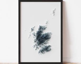 Scotland Minimalist Relief Map - Elevation Map - Map Art - Topographic - Terrain - Relief - Geologic - 3D Effect (Flat Print) - Gift