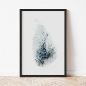 Topografische kaart Sri Lanka: gicleeprint in minimalistische stijl