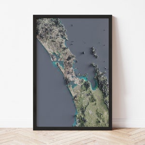 Auckland Topographic Map: Satellite Style Giclée Print