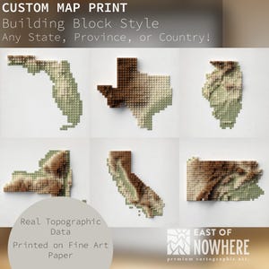 Custom Map Art Building Block Style Topographic Coloring Any State or ...