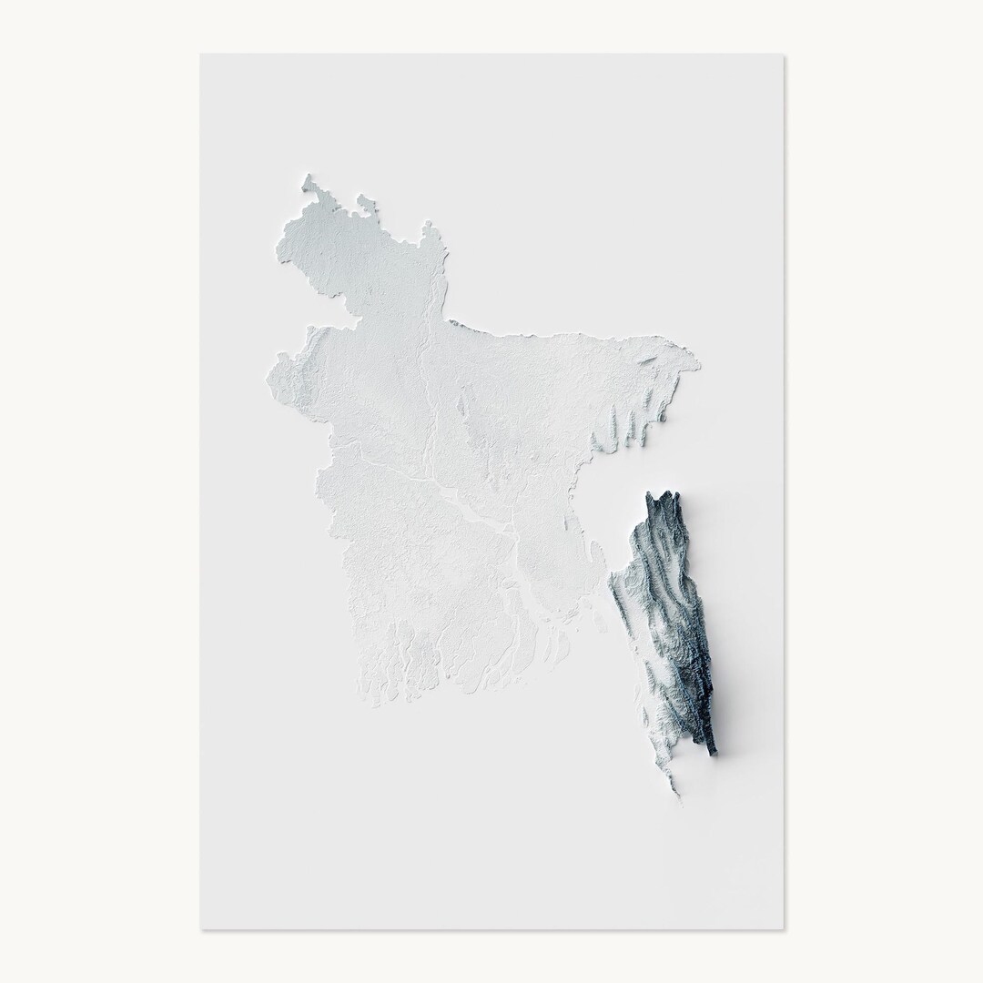 Bangladesh Map | Topographic Shaded Relief Map (minimalist Style ...