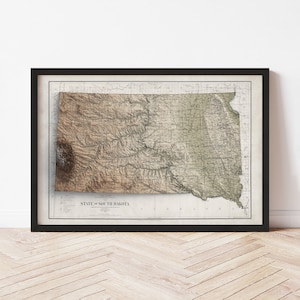Mappa topografica del South Dakota: stampa giclée stile vintage 1901