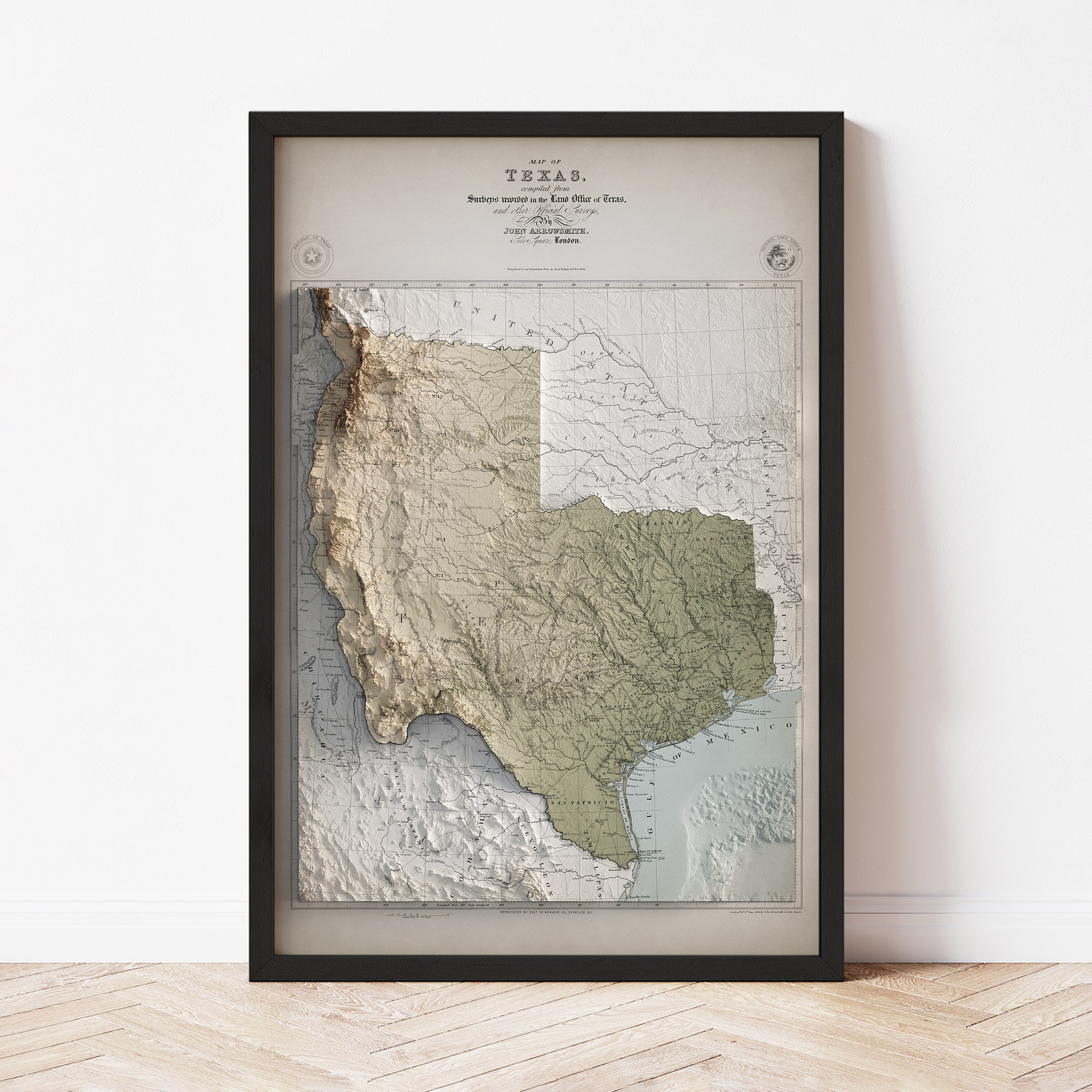 Republic of Texas Topographic Map: 1843 Vintage Style Giclée Print