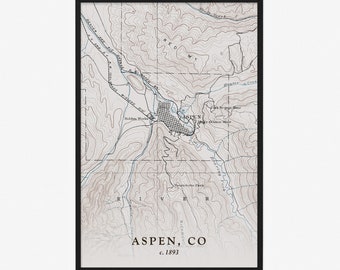 Aspen Map (1893) - Vintage Reproduction - Giclée Poster Print - Gift