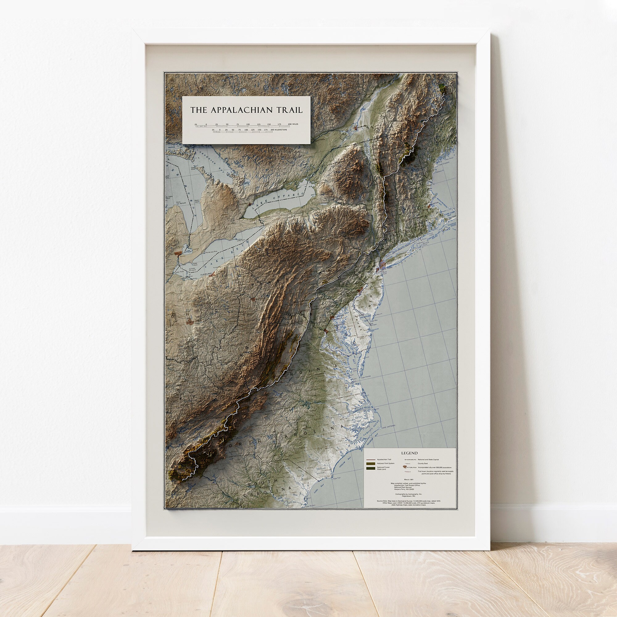 Appalachian Trail Map | Vintage Style Terrain Map | Shaded Topographi…
