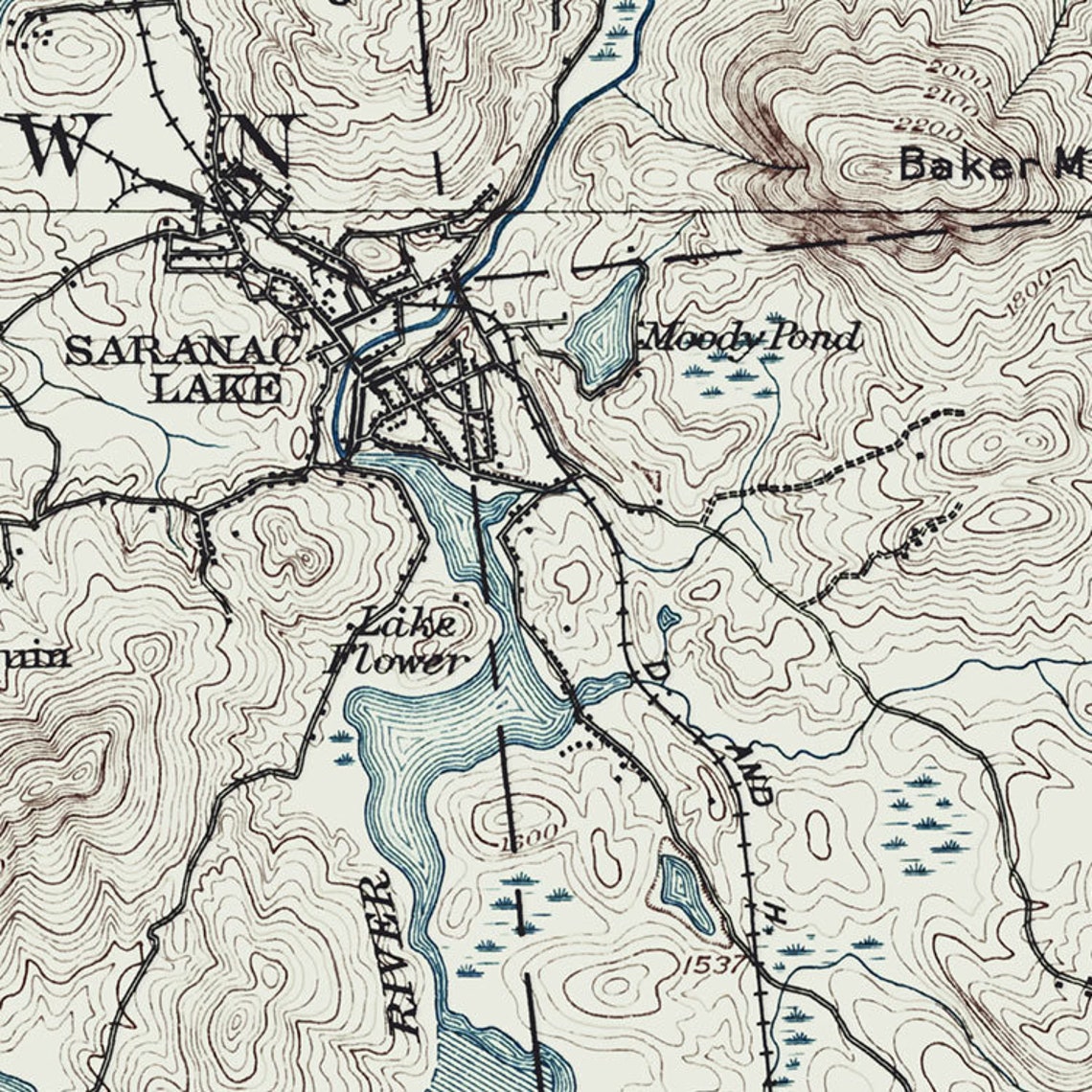 Saranac Lake Map Historic Topographic Map 1902 Historic Etsy
