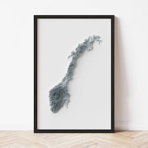 Norway Topographic Map Poster | Minimalist Original Design | Giclee Wall Art Print Framed Home Decor 3D Relief Illusion
