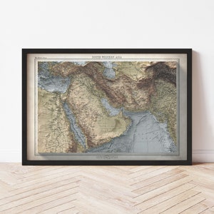 Middle East Map  (1922) - Elevation Map - Map Art - Topographic - Terrain - Relief - Geologic - 3D Effect (Flat Print) - Gift