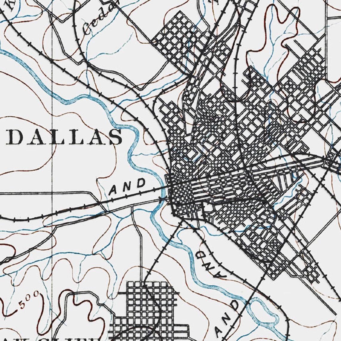 Dallas Map Historic Topographic Map 1893 Historic Map Etsy UK