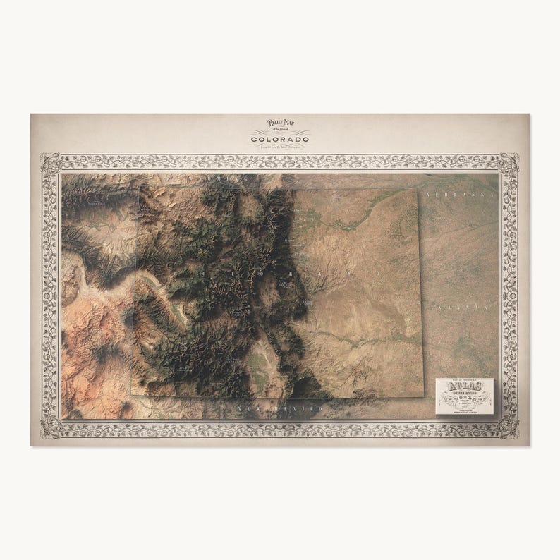 Colorado Poster | Topographic Shaded Relief Map (atlas Style) | Flat ...