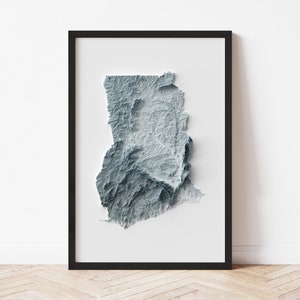 Ghana Minimalist Relief Map - Elevation Map - Map Art - Topographic - Terrain - Relief - Geologic - 3D Effect (Flat Print) - Gift