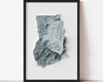 Ghana Topographic Map: Minimalist Style Giclée Print
