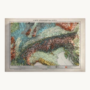 The Alps Poster | Topographic Map Print (1921 Reproduction) | Flat Prints That Look 3D!