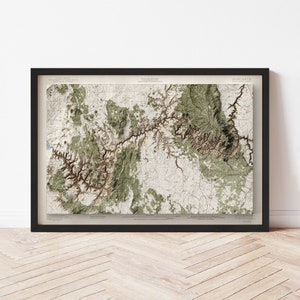 Grand Canyon National Park Topographic Map: 1954 Vintage Style Giclée Print