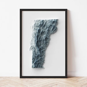 Vermont Minimalist Relief Map - Elevation Map - Map Art - Topographic - Terrain - Relief - Geologic - 3D Effect (Flat Print) - Gift