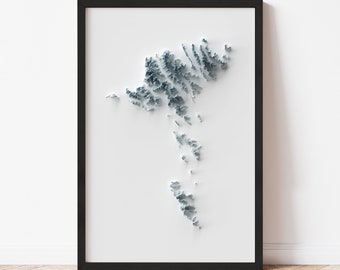 Faroe Islands Minimalist Relief Map - Elevation Map - Map Art - Topographic - Terrain - Relief - Geologic - 3D Effect (Flat Print) - Gift