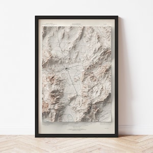 Reno Map  (1893) - Elevation Map - Map Art - Topographic - Terrain - Relief - Geologic - 3D Effect (Flat Print) - Gift