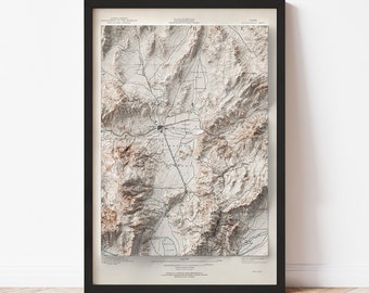 Reno Map  (1893) - Elevation Map - Map Art - Topographic - Terrain - Relief - Geologic - 3D Effect (Flat Print) - Gift